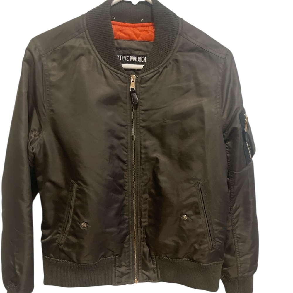 Steve Madden Army Green Bomber Jacket w/ Orange Interior